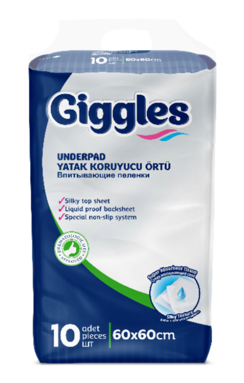 Giggles Underpad Пеленки впитывающие для взрослых, 60 см x 60 см, 10 шт. фото