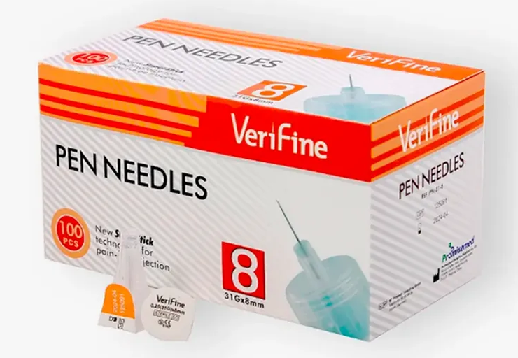 Verifine Иглы универсальные инъекционные одноразовые для инсулиновых шприц-ручек, 100 шт, 31G (0,25x8мм) фото