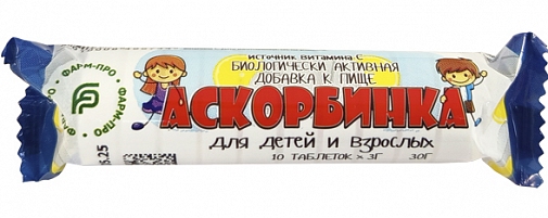 Аскорбинка для детей, таблетки жевательные, 3 г, 10 шт, классическая фото