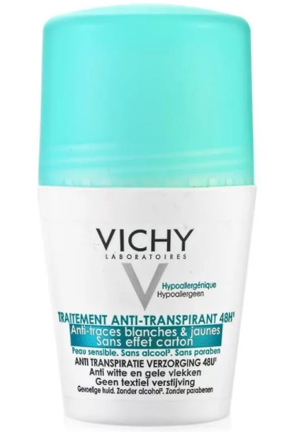 Vichy Deodorants дезодорант против белых и желтых пятен 48 ч, 50 мл, 1 шт, део-ролик фото