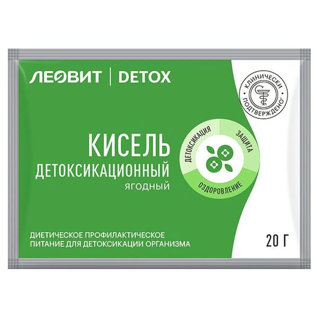 Леовит Detox Кисель детоксикационный ягодный, порошок, 20 г, 1 шт, клубника фото