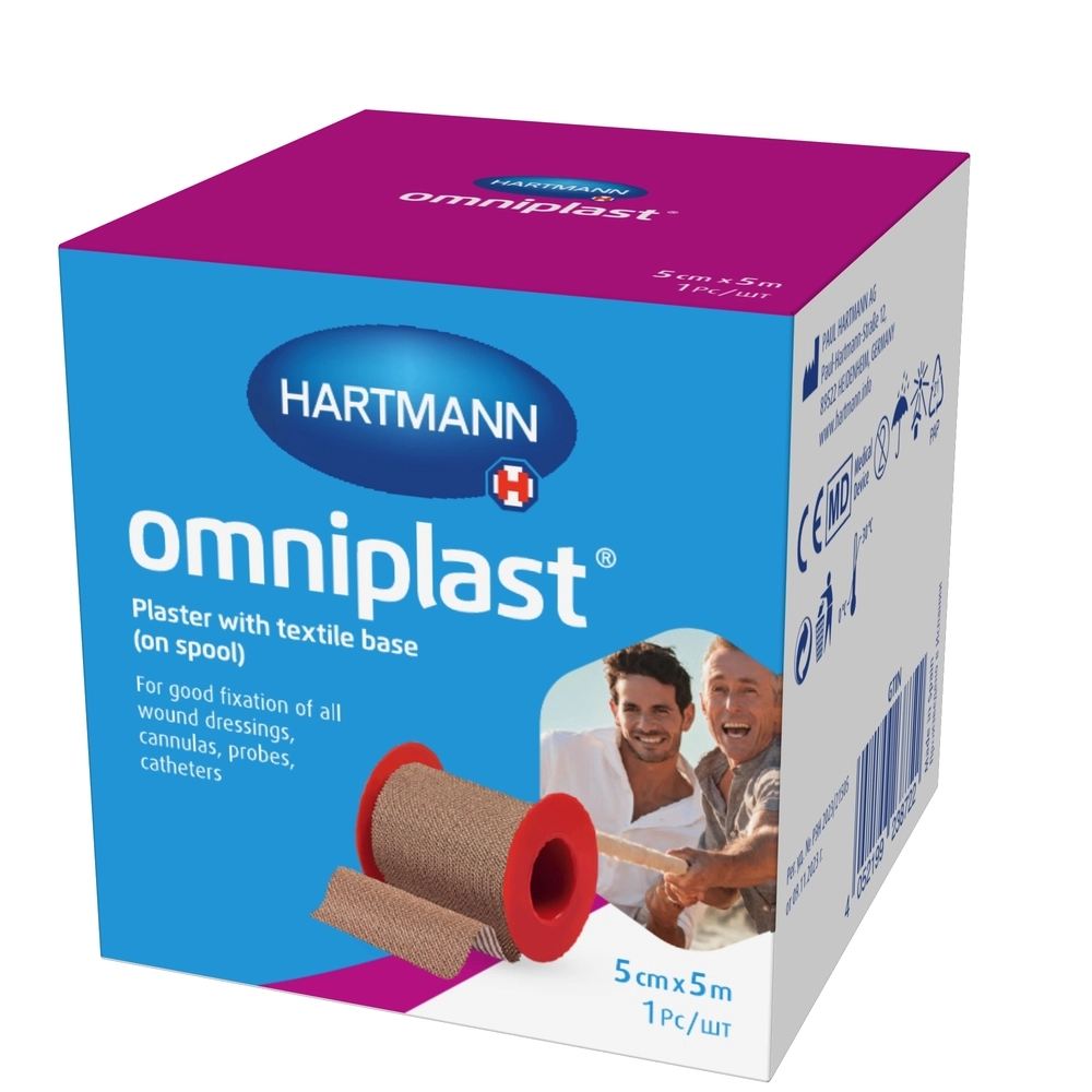 Omniplast Пластырь фиксирующий, 5 см х 500 см, пластырь медицинский, 1 шт, телесного цвета, тканевая основа фото