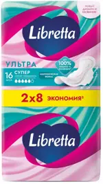 Libretta Ультра Супер, прокладки женские гигиенические, 16 шт, мягкая поверхность фото