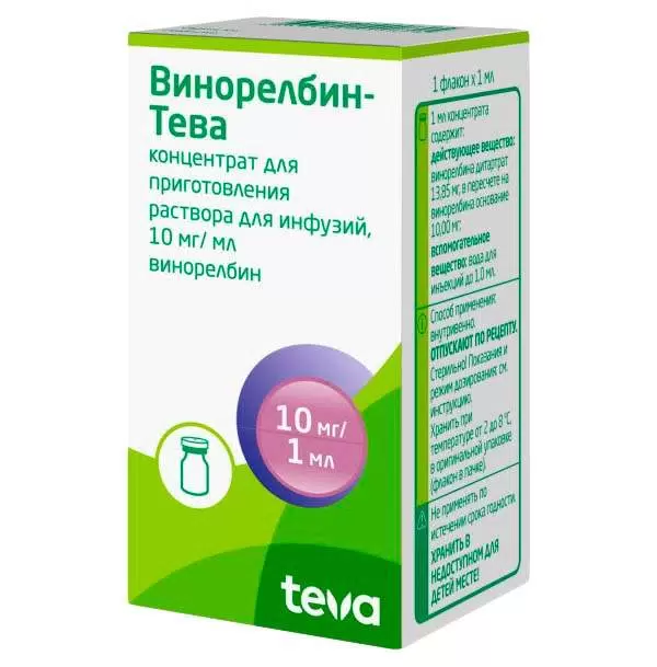 Винорелбин-тева, 10 мг/мл, концентрат для приготовления раствора для инфузий, 1 мл, 1 шт. фото