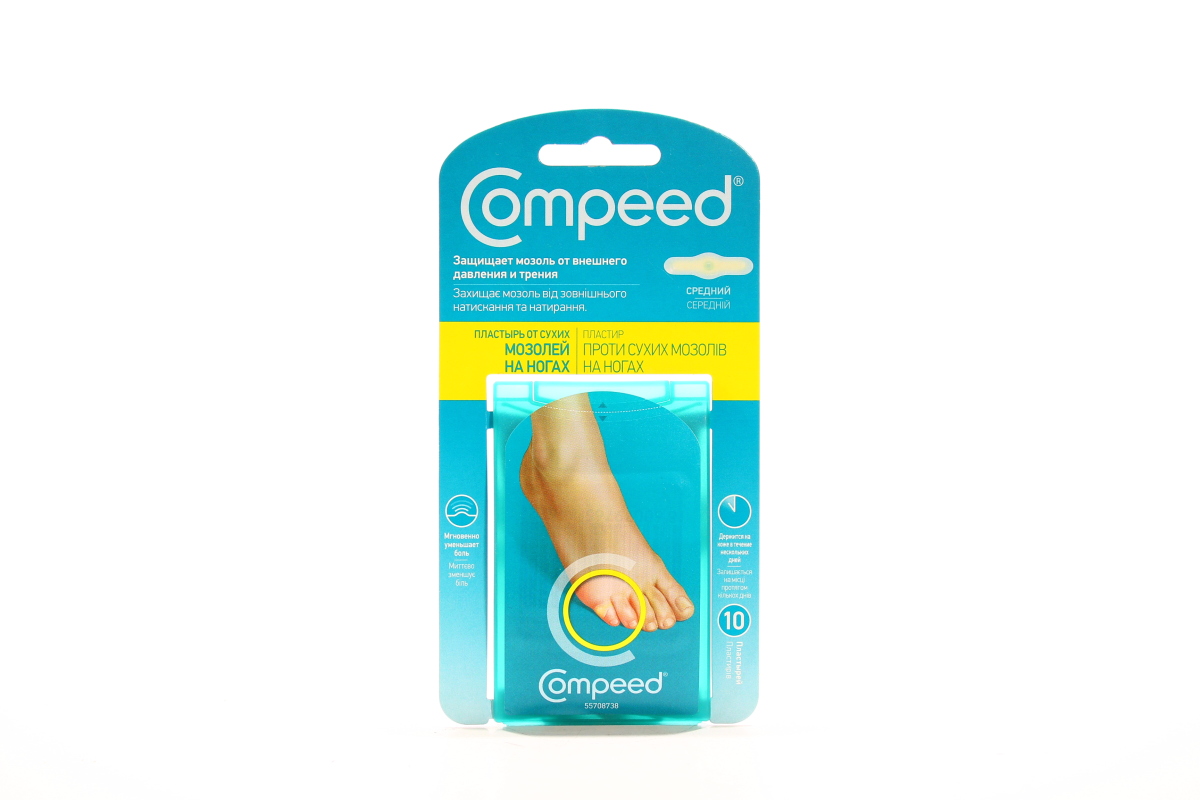Compeed Пластырь от сухих мозолей на ногах, пластырь медицинский, 10 шт, средний фото