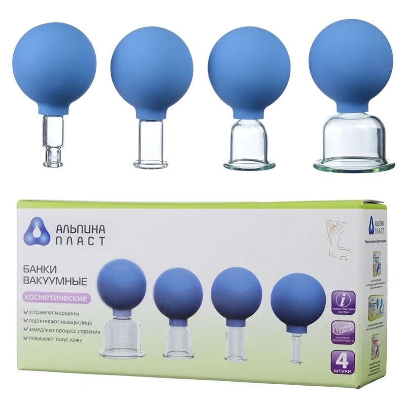 Банки вакуумные полимерно-стеклянные косметические, набор, 4 шт, d = 11 мм, 22 мм, 33 мм, 50 мм фото