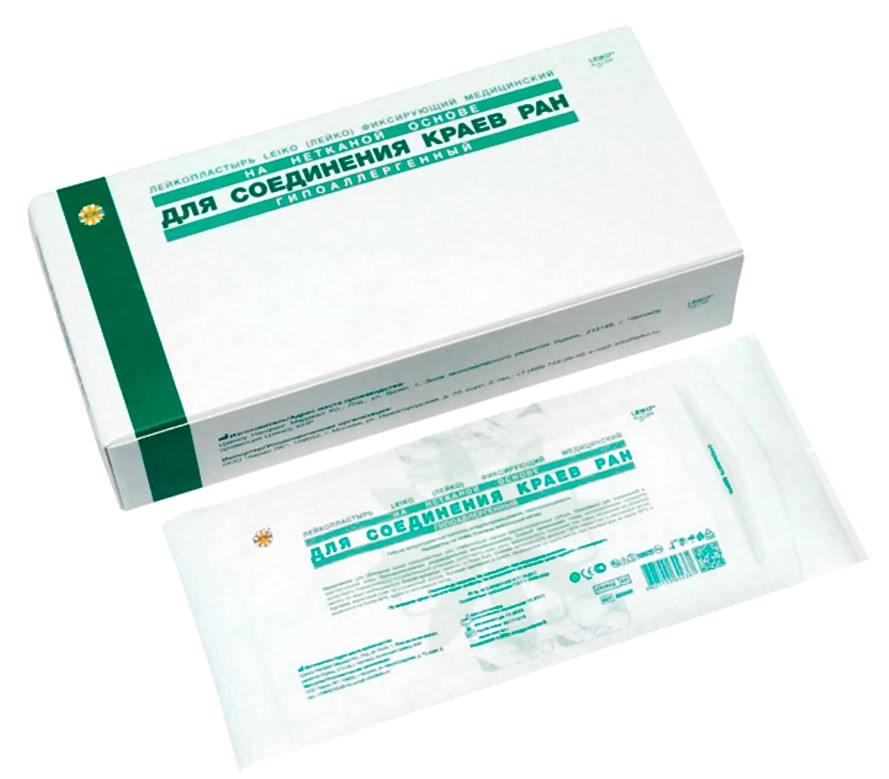 Leiko Лейкопластырь фиксирующий для соединения краев ран, 6 мм х 75 мм, лейкопластырь, 3 шт, нетканая основа, гипоаллергенный фото