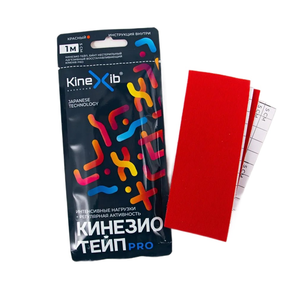 Kinexib Pro Бинт кинезио-тейп с усиленной фиксацией, 5 см х 1 м, 1 шт, красного цвета фото