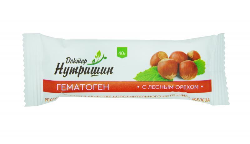 Доктор Нутришин Гематоген, плитка, 40 г, 1 шт, с лесным орехом фото