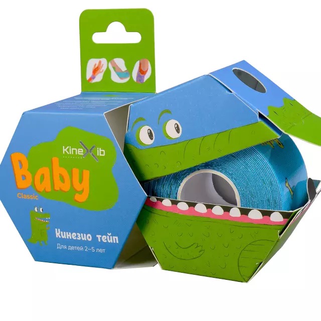 Kinexib Classic baby кинезио тейп детский, 4 см х 4 м, кинезио тейп, 1 шт, синий, с рисунком фото
