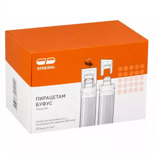 Пирацетам буфус, 200 мг/мл, раствор для внутривенного и внутримышечного введения, 5 мл, 100 шт. фото