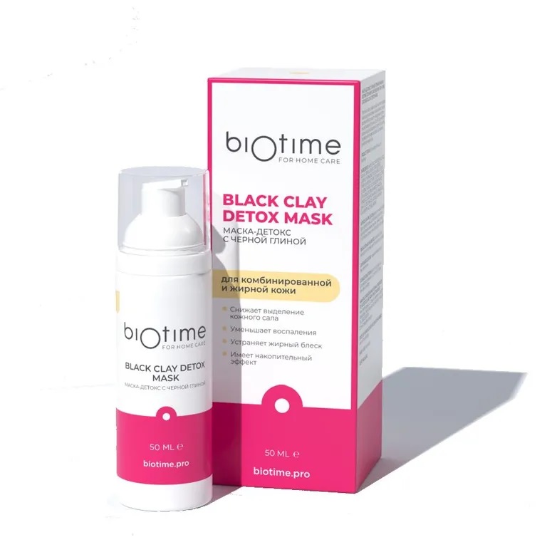 BioTime Маска-детокс с черной глиной, маска для лица, 50 мл, 1 шт, для комбинированной и жирной кожи фото