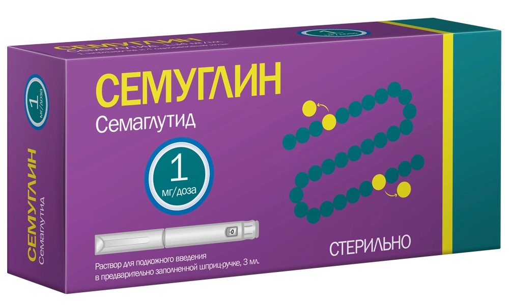 Семуглин, 1 мг/доза, раствор для подкожного введения, 3 мл, 1 шт, в комплекте с иглами 4 шт фото