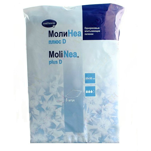 Hartmann Molinea Plus D (3 капли) Пеленки впитывающие, 60 см х 90 см, 5 шт. фото