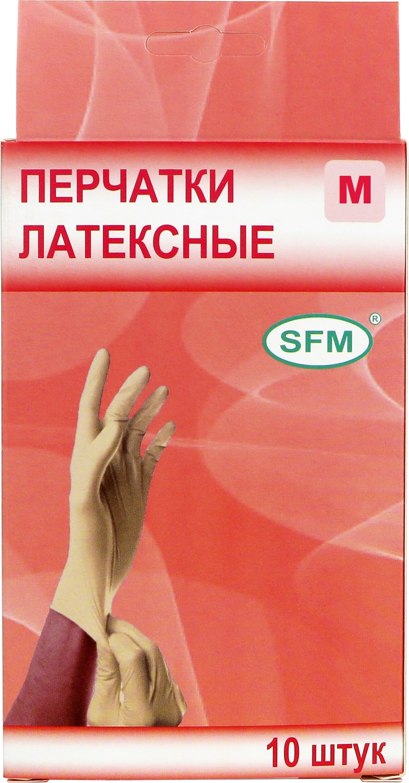 SFM Перчатки смотровые латексные неопудренные нестерильные, Medium M, пара, 5 шт. фото
