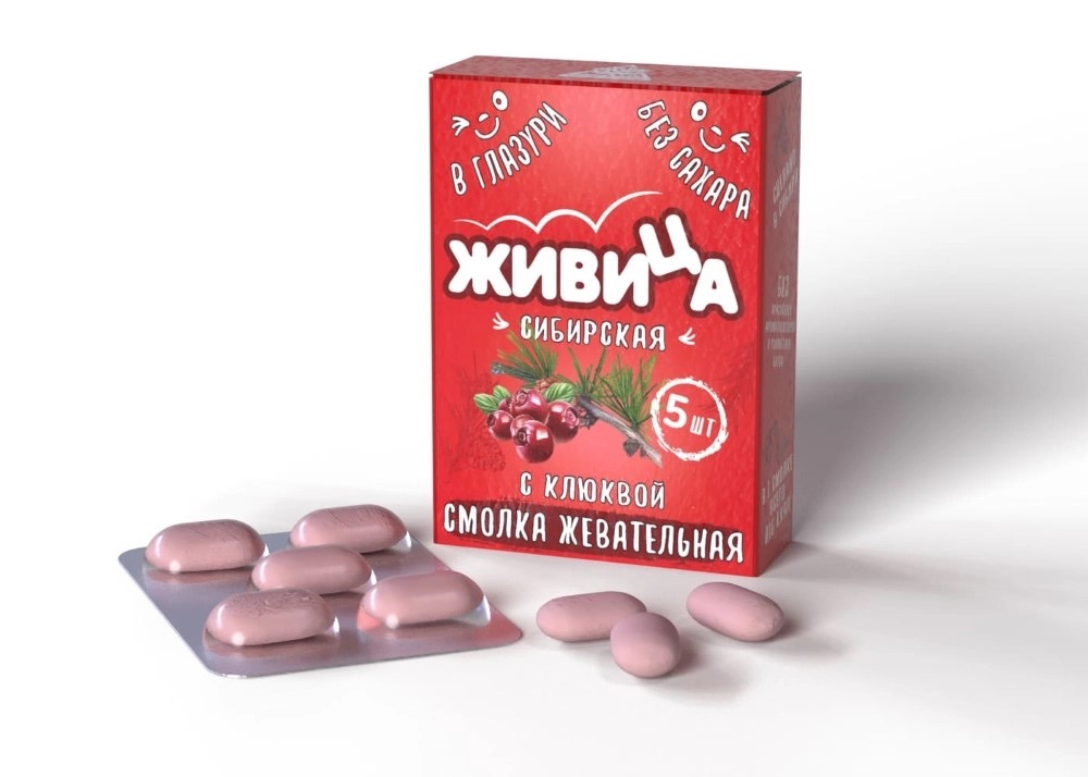 Живица сибирская смолка жевательная в глазури, жевательная резинка, 5 шт, с клюквой фото