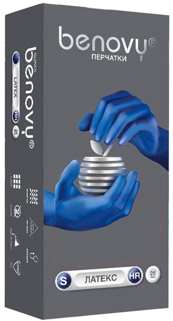 Benovy Latex High risk Перчатки латексные одноразовые нестерильные особо прочные, Small S, перчатки, пара, 25 шт, синего цвета фото