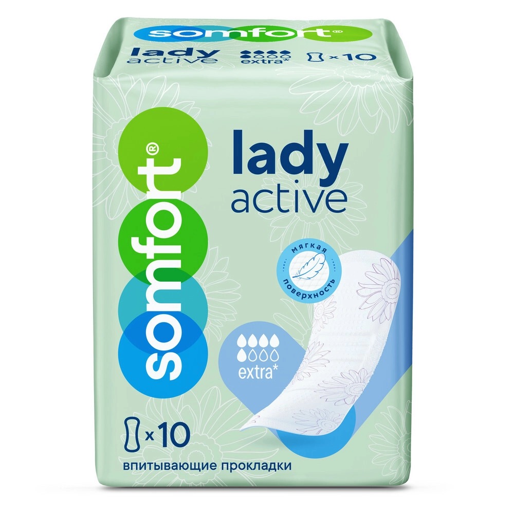 Somfort Lady Active Extra Прокладки впитывающие, прокладки урологические, 10 шт, 5 капель фото