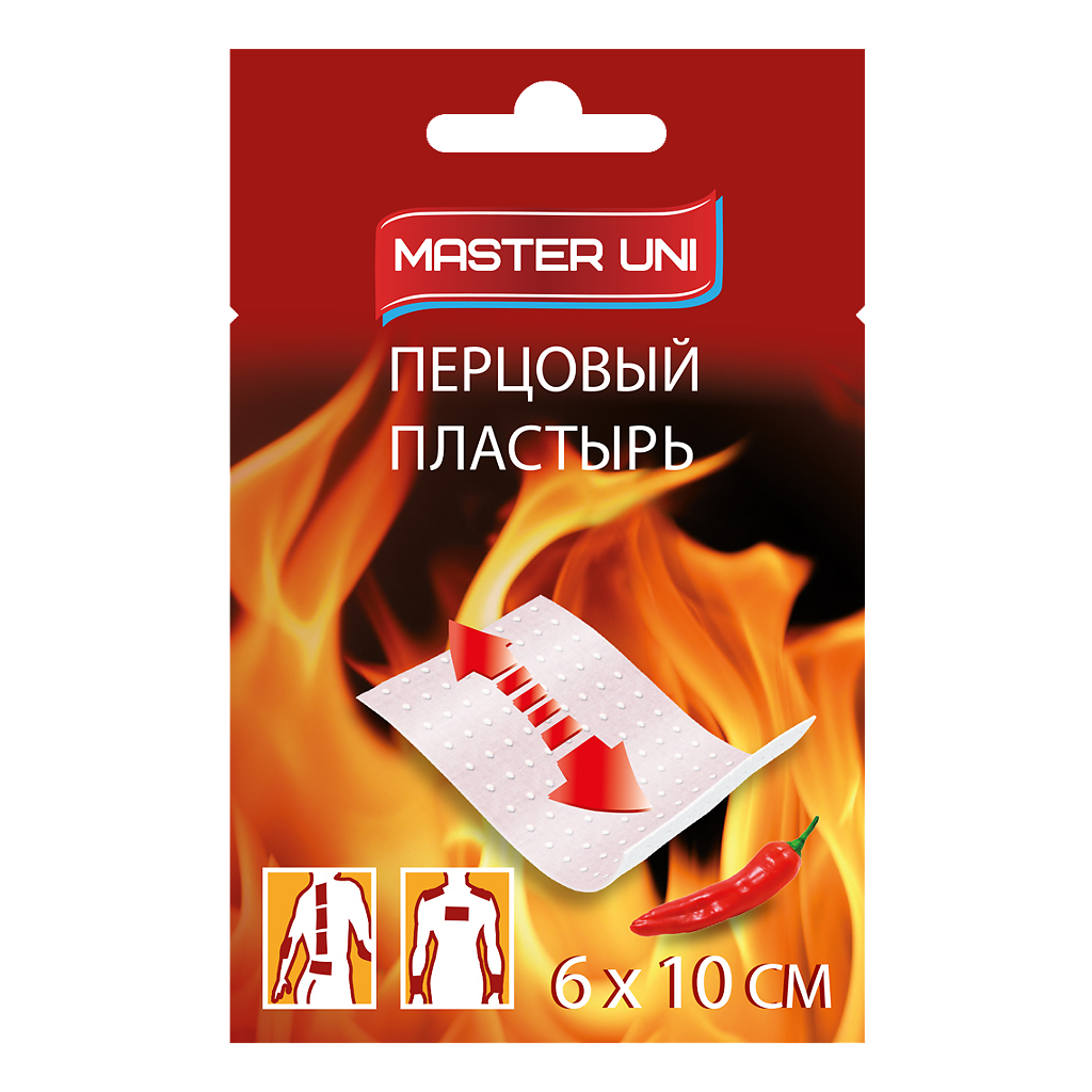 Master Uni Перцовый пластырь, 6 см х 10 см, пластырь медицинский, 1 шт, перфорированный фото