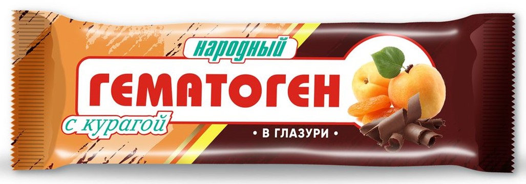Гематоген Народный, плитка, 40 г, 1 шт, с курагой в глазури фото