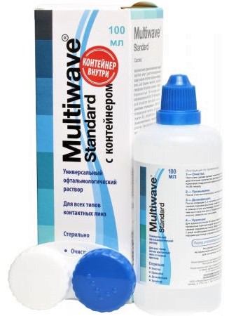 Multiwave standart, универсальный офтальмологический раствор, 100 мл, 1 шт, с контейнером, для ухода за контактными линзами фото