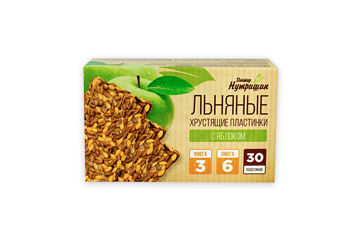 Доктор Нутришин Пластинки льняные с яблоком, пластинки хрустящие, 30 шт. фото