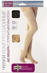 Чулки компрессионные кругловязаные до бедра с открытым мыском, 1 класс компрессии, р. 4, 1 шт, черного цвета, силиконовая резинка фото