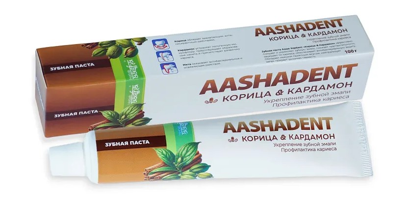 Aasha herbals Aashadent Зубная паста, зубная паста, 100 мл, 1 шт, корица и кардамон фото
