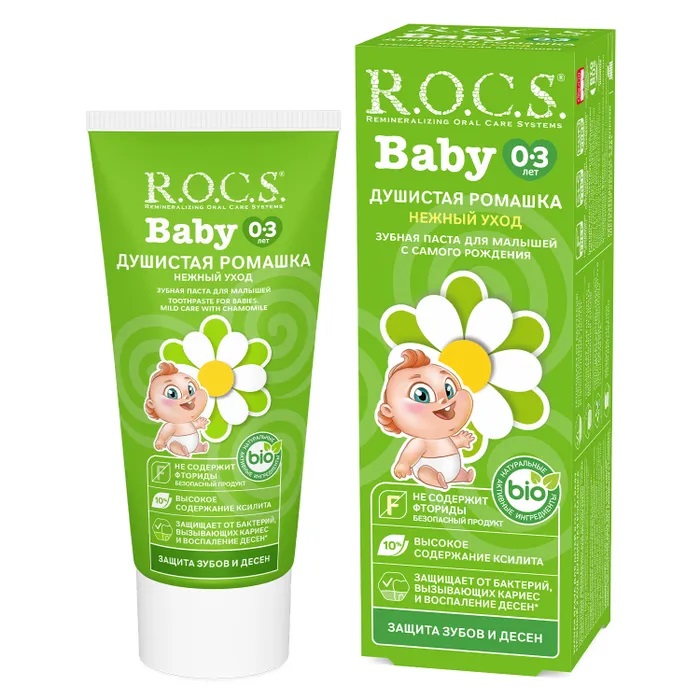 ROCS Baby Нежный уход, паста зубная, 45 г, 1 шт, душистая ромашка, без фтора фото