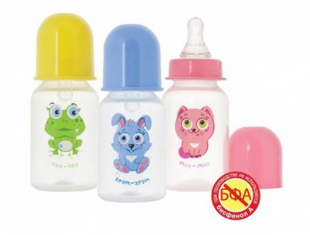 Курносики Бутылочка с 2 силиконовыми сосками Зверята, 120 мл, 1 шт, 0+ мес, арт. 11122 фото