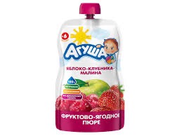 Агуша детское пюре, пюре, 90 г, 1 шт, яблоко + клубника + малина фото