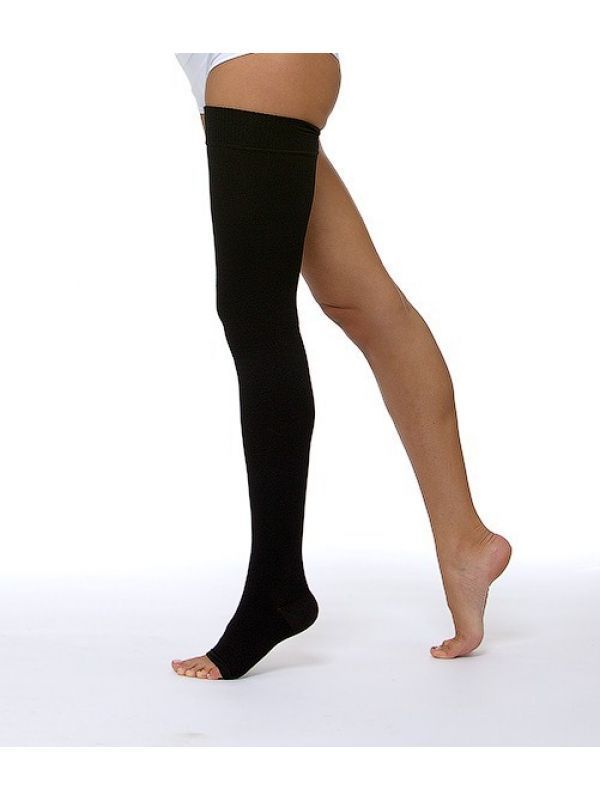 Чулок компрессионный до бедра с открытым мыском, 2 класс компрессии, р. 1, 1 шт, черного цвета фото