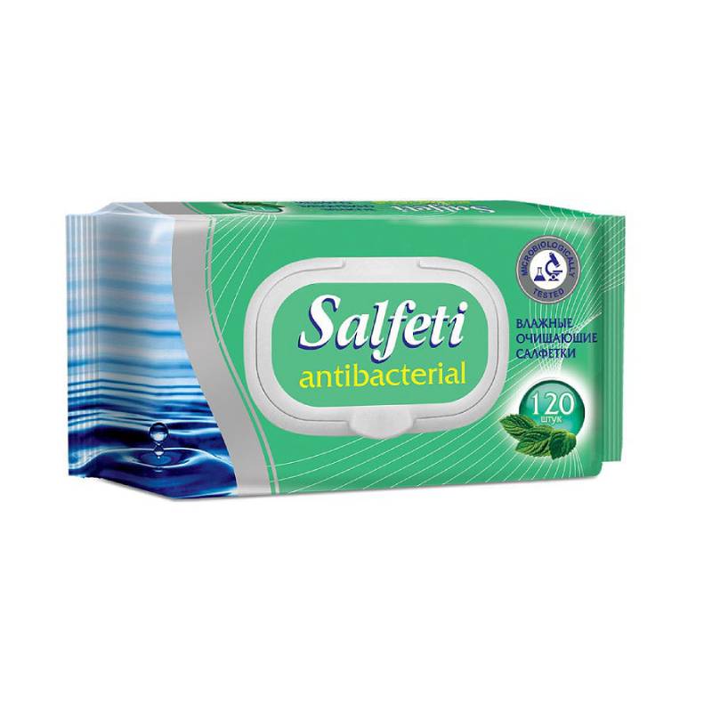 Salfeti Салфетки влажные антибактериальные, салфетки влажные, 120 шт, пластиковый клапан фото
