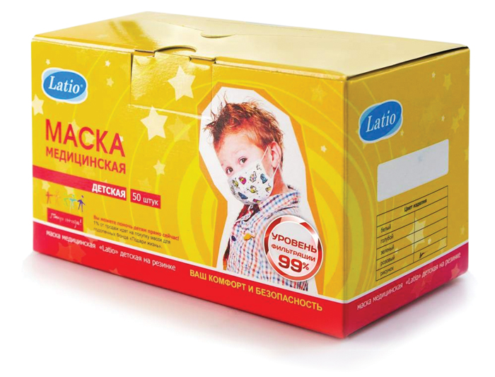 Latio Маска медицинская детская, 50 шт, детская, с рисунком фото