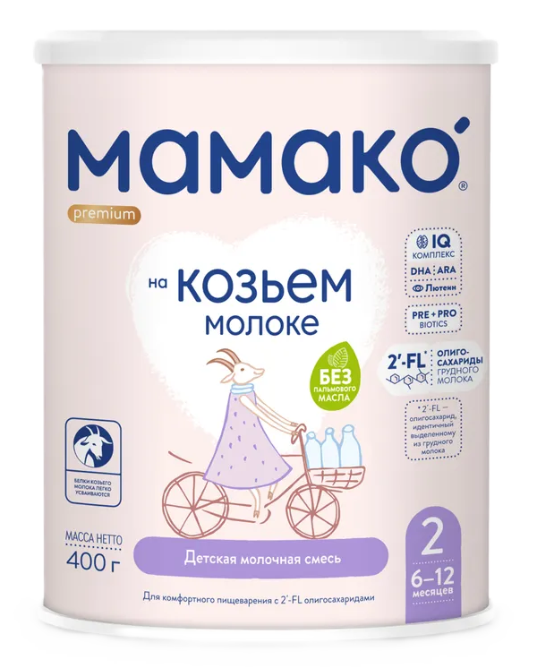 Мамако 2 Premium молочная смесь на основе козьего молока, 6-12 месяцев, смесь молочная сухая, 400 г, 1 шт. фото