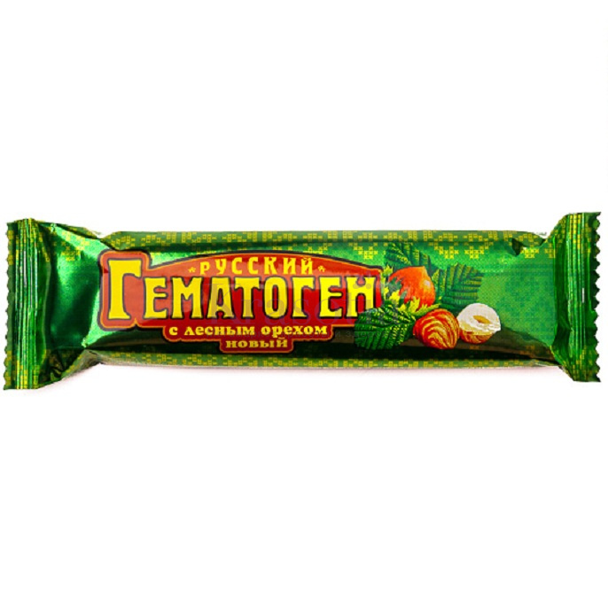 Гематоген Русский, плитка, 40 г, 1 шт, с лесным орехом фото