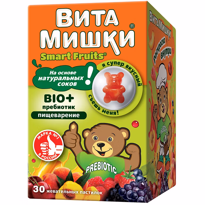 ВитаМишки BIO + пребиотик, пастилки жевательные, 30 шт, ассорти фото