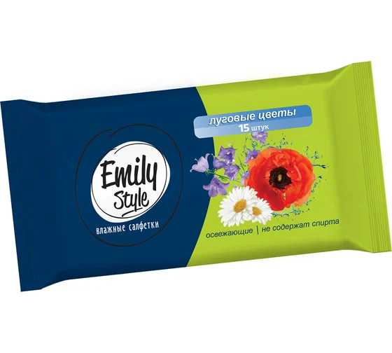 Emily Style Салфетки влажные универсальные Луговые цветы, салфетки влажные, 15 шт. фото