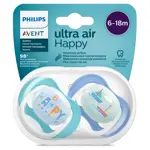 AVENT Ultra Air Happy Пустышка силиконовая ортодонтическая с футляром, 6-18 месяцев, 2 шт, для мальчиков, арт. SCF080/15 фото