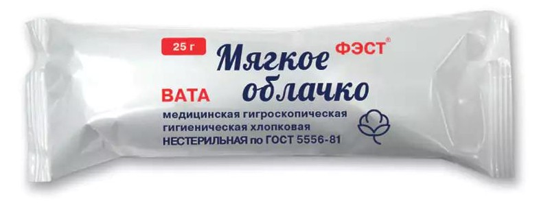 Вата медицинская гигиеническая нестерильная, 25 г, 1 шт. фото