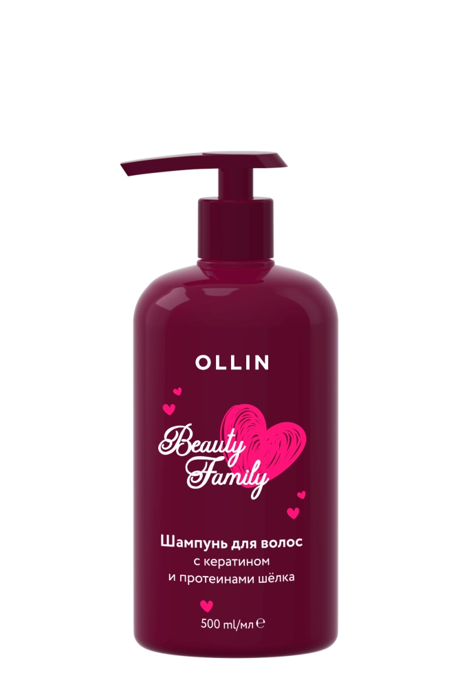 Ollin beauty family шампунь для волос, шампунь, 500 мл, 1 шт, с кератином и протеинами шелка фото