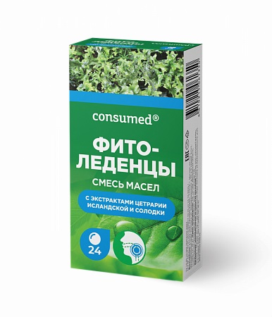 Консумед Фитоледенцы смесь масел для взрослых, леденцы, 24 шт, цетрария + солодка фото
