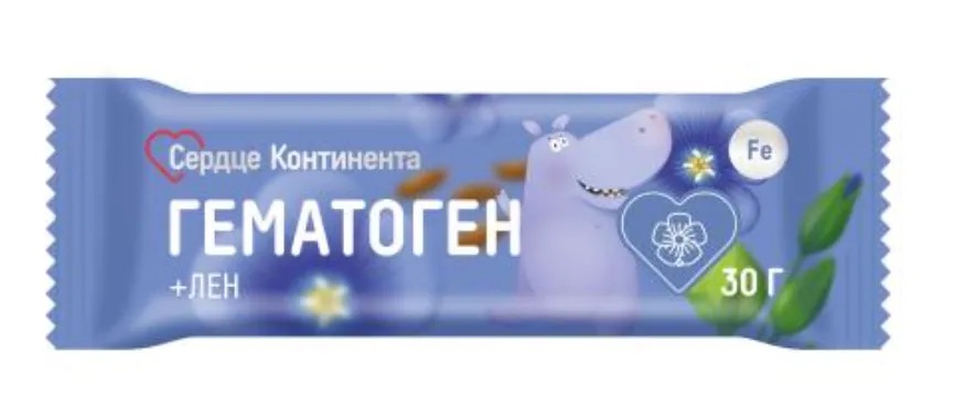 Сердце Континента Гематоген, плитка, 30 г, 1 шт, лён фото