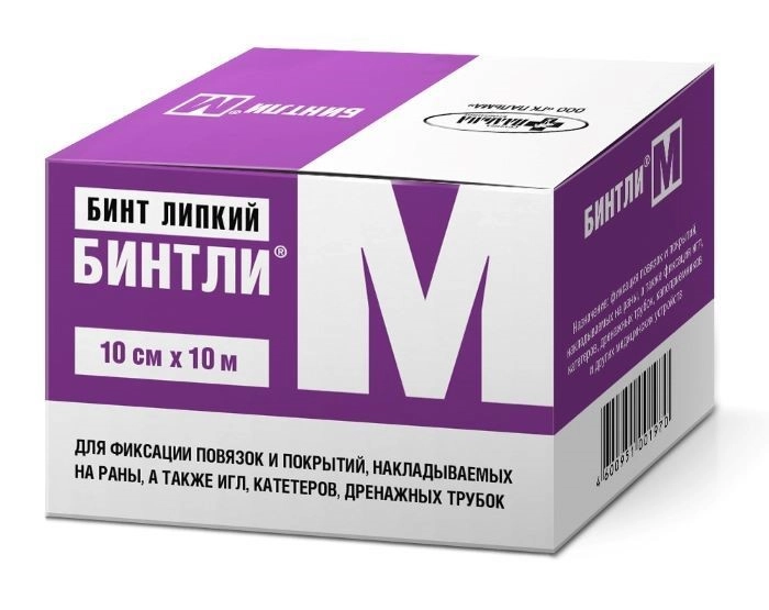 Бинтли М, бинт липкий фиксирующий, 10 см х 10 м, 1 шт, нетканая основа фото