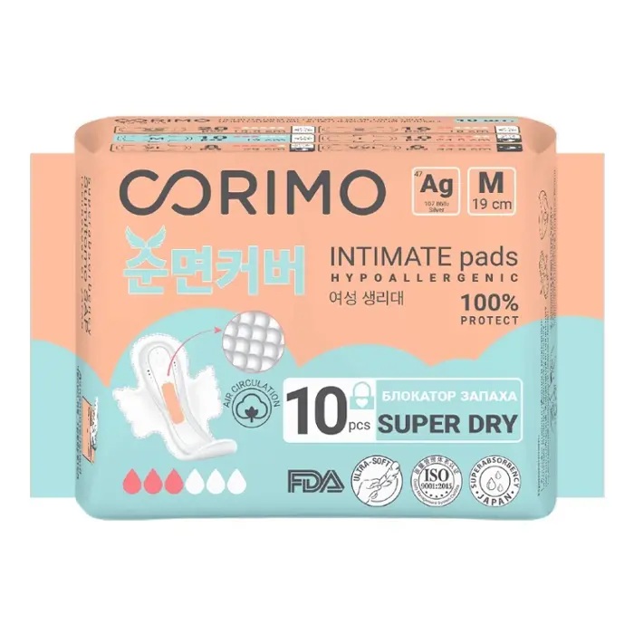 Corimo прокладки впитывающие женские гигиенические анатомической формы, р. M, прокладки гигиенические, 10 шт, 3 капли фото
