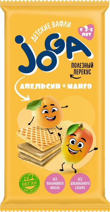 Joga Вафли детские, 35 г, 1 шт, апельсин + манго, без сахара фото