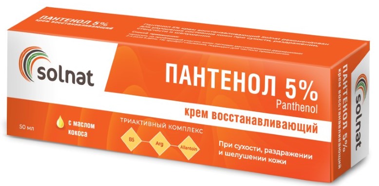 Солнат Пантенол 5%, крем, 50 мл, 1 шт, восстанавливающий фото