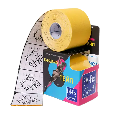 Kinexib EM-Fix Sport Бинт кинезио-тейп с усиленной фиксацией, 5 см х 5 м, 1 шт, желтый фото