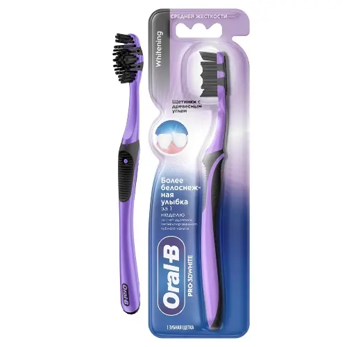 Oral-b pro-3d white зубная щетка с древесным углем, 1 шт, средней жесткости фото