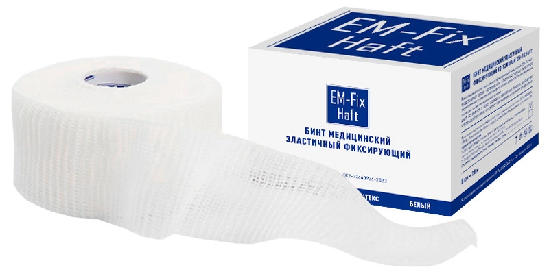 EM-Fix Haft Бинт медицинский эластичный самофиксирующийся, 8 см x 20 м, 1 шт, белого цвета фото
